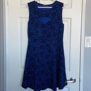 Blue Dress with Black Velvet Floral Lace